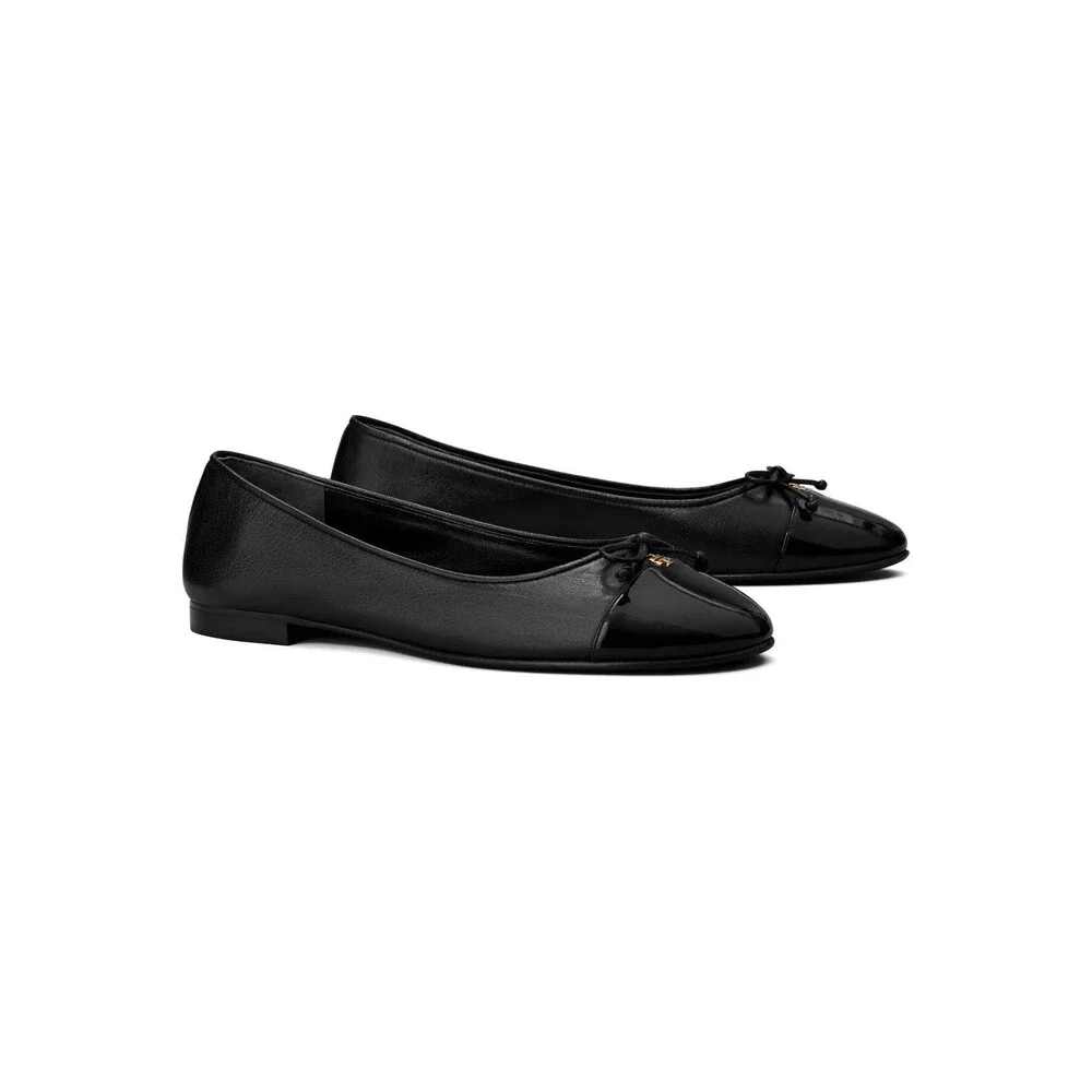 Tory Burch Claire Cap-Toe Goat Leather Ballet Flats Black NEW SZ 9.5 $275